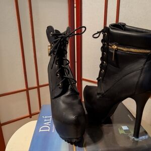 Bella Marie Black Lace-Up Heeled Boots